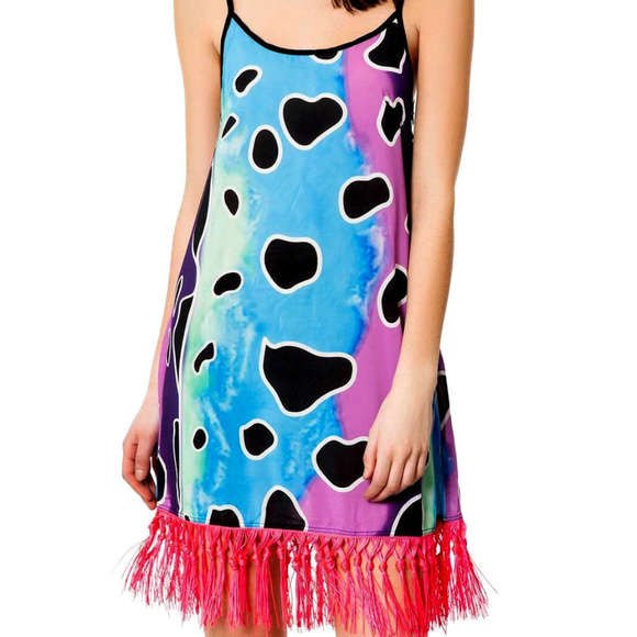 LeOPARD GLAM Watercolor Dye DRESS Pink FRINGE Hem - Picture 2 of 8